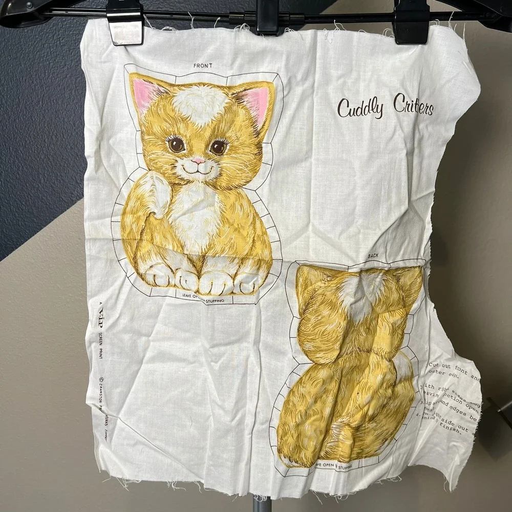 Vintage Cuddly Critters Cat Fabric Panel Cranston Print Works Kitten Cut Sew
